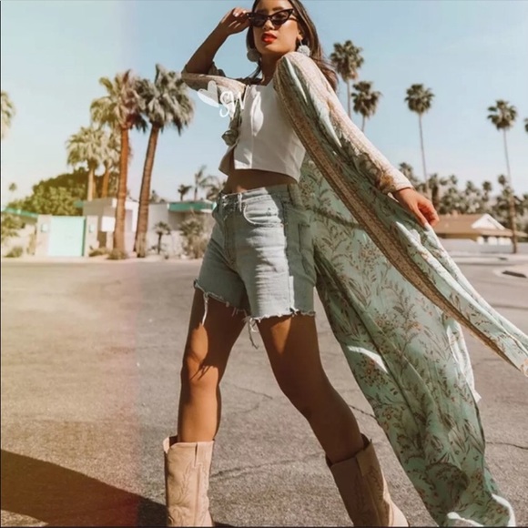 (Last 1) 📍Khaki Boho Kimono Robe, Peacock beachwear in color KHAKI brown design - Picture 10 of 15